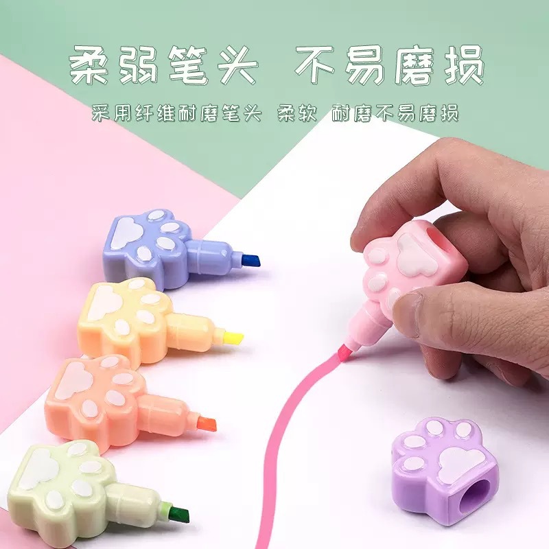 Creativo resaltador de dibujos animados 6 colores traje multi-Pila de flor forma marcador lindo gato pata impresión amor mano cuenta pluma