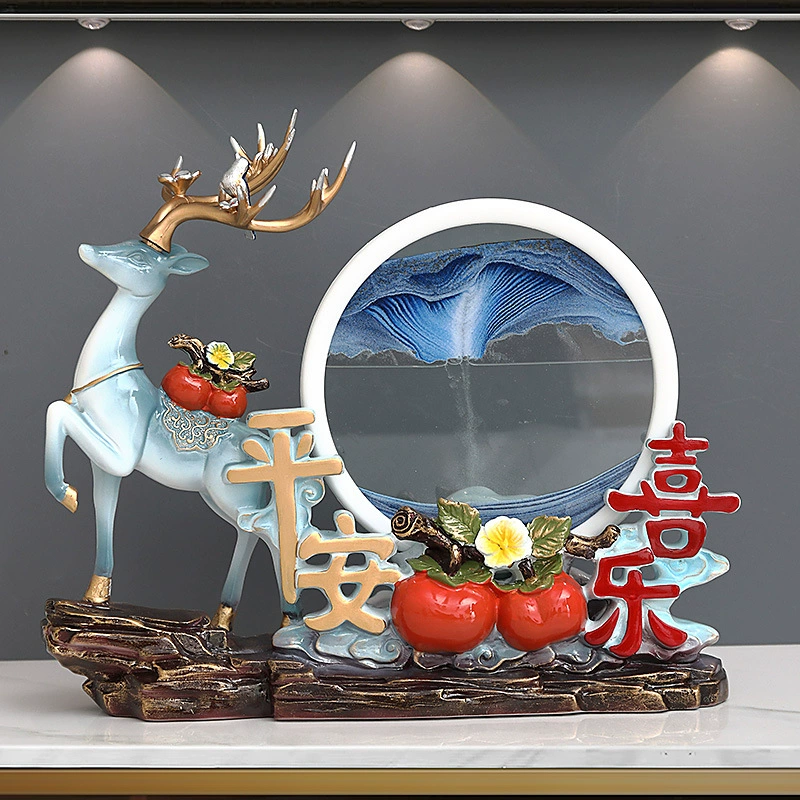 Скандинавская гостиная картина с зыбучим песком крыльцо украшения с оленями телевизор шкаф винный шкаф украшение хурмы мир радость подарок на новоселье