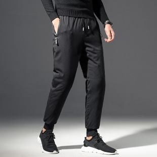 Down pants men's 2021 autumn and winter New black ankle-tied pants fleece-lined thick high filled white duck down warm casual pants