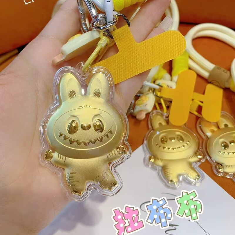 labubu足金999送礼黄金拉布布挂件手机链挂绳钥匙扣合金包包|undefined