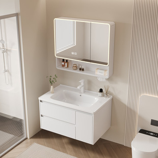 Thickened honeycomb aluminum alloy bathroom mirror cabinet ceramic integrated basin toilet heightened arc intelligent beauty mirror cabinet combination