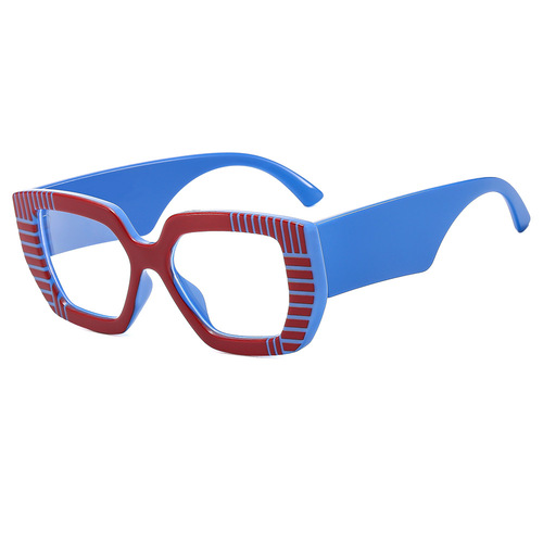 2023新款跨境摩登条纹宽腿眼镜框 欧美潮流装饰防蓝光平光镜BL906