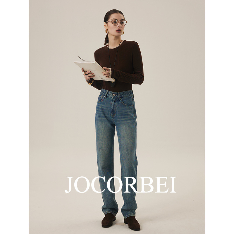 Jocorbei【Classic Improved 501 Style】Jocorbei Retro American Jeans for Women, Straight Leg, High Waist
