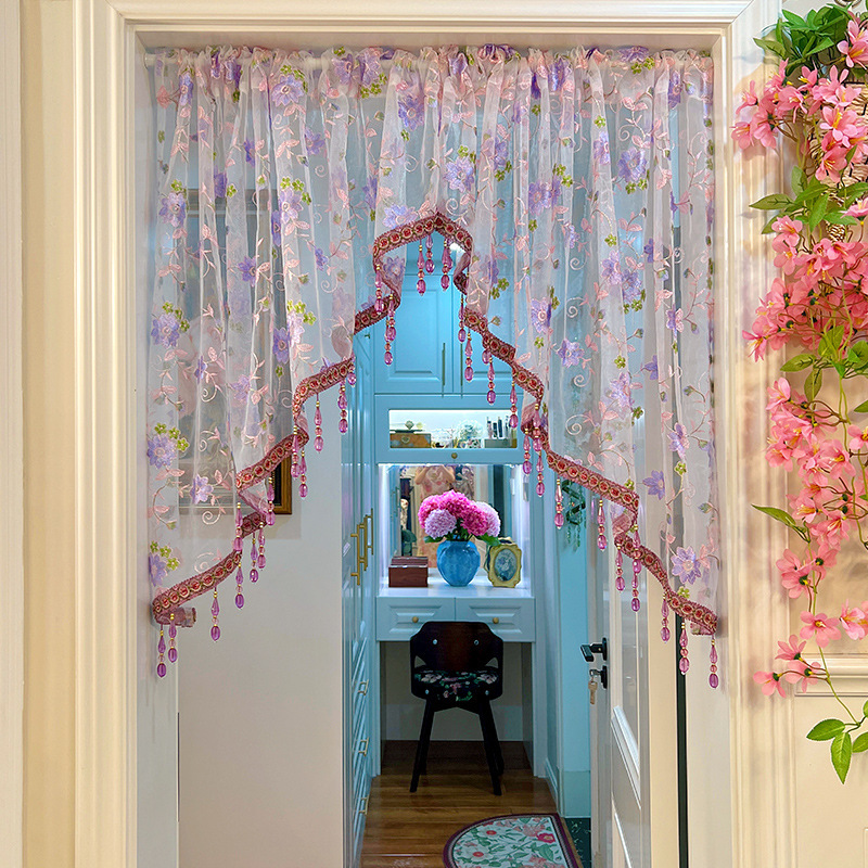 【Encrypted Embroidery】Floral Encrypted Embroidery Door Curtain, No-Punch Gauze Curtain, Triangular Shaped Curtain, Bedroom Partition Door Curtain 【Encrypted Embroidery】Floral Encrypted Embroidery Door Curtain, No-Punch Gauze Curtain, Triangular Shaped Curtain, Bedroom Partition Door Curtain