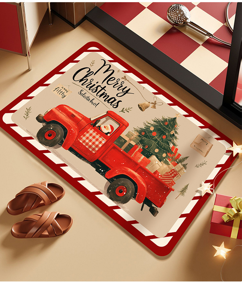 Cross-Border Amazon Christmas Truck Bathroom Toilet Diatom Mud Absorbent Non-Slip Floor Mat Stain-Resistant Entrance Door Mat