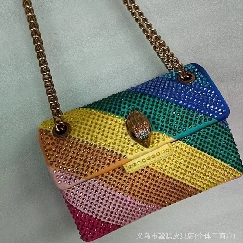 Eagle Head Bag UK kurt geiger Single Shoulder Crossbody Bag Rainbow Leather Rhinestone High Color Value