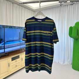 正确版25秋季新款学院风休闲圆领条纹针织短袖T恤上衣男女情侣款