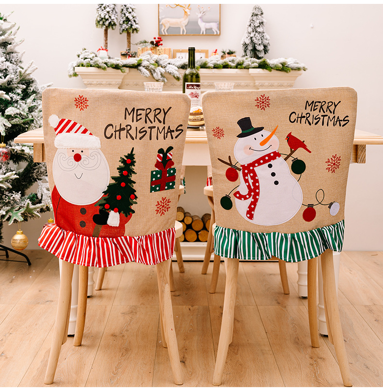 Χριστουγεννιάτικα στολίδια Γελοιογραφία δημιουργικό κάλυμμα καρέκλας Άγιου Βασίλη Κάλυμμα καρέκλας χιονάνθρωπος λινό ριγέ κάλυμμα σκαμπό_voghion.com