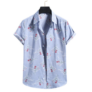 2022 Summer New Foreign Trade Men's Flower Shirt European Size Fashion Hawaiian Printed Cotton Short Sleeve Shirt CY59
