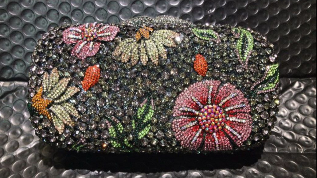 Bolsa de cena de diamantes de flores, caja metálica dura, bolsa de vestir de diamantes, bolsa de mano de banquete europea y americana, bolsa de mujer, embrague de bolsa