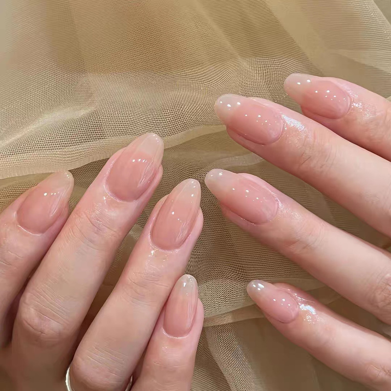 Short Almond-Shaped, Gentle, Natural White Nails with a Simple and Versatile Design That Enhances Complexion, Inspired by Ganlu Temple Huanhuan, Ready-To-Wear Nail Tips