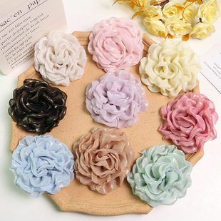 gentle temperament fine flash burning edge chiffon mesh rose diy clip hair rope headdress corsage dress flower accessories