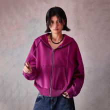 拓谷潮牌磨毛卫衣女秋冬季新款铆钉休闲百搭外套短款拉链开衫上衣