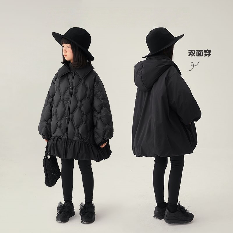 Double-sided long down jacket with down