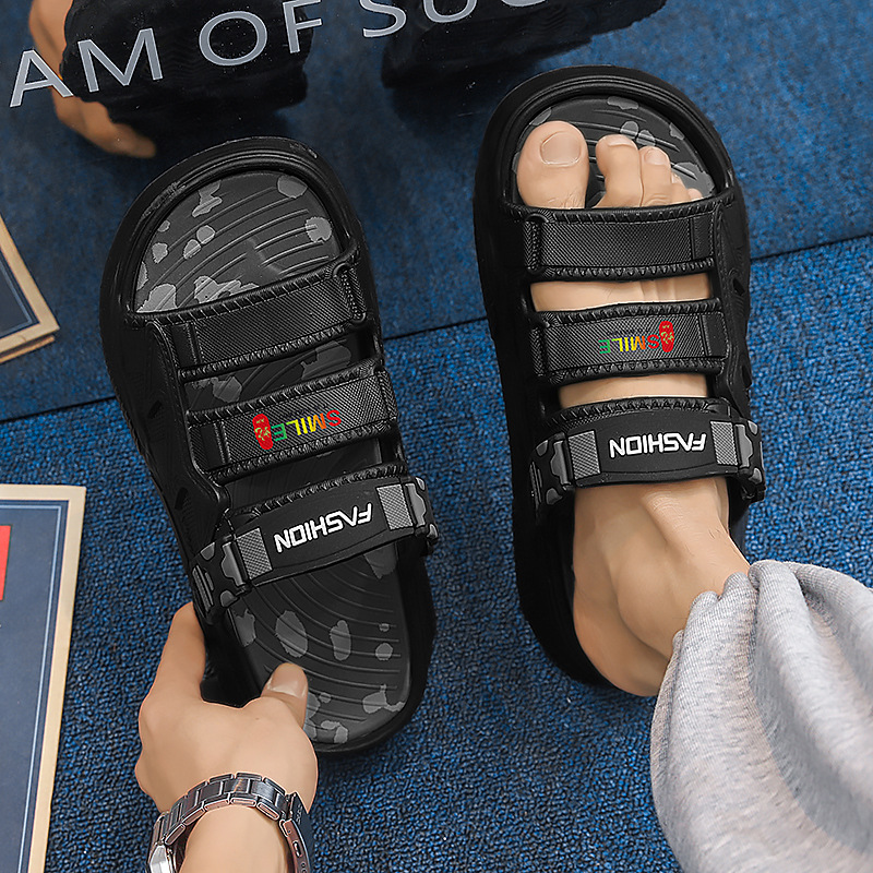 2025 verano nuevo estilo, uso exterior, conducción de doble uso, chanclas, suela gruesa, ejercicio, pisando heces, sandalias de playa, zapatos de hombre, cabello