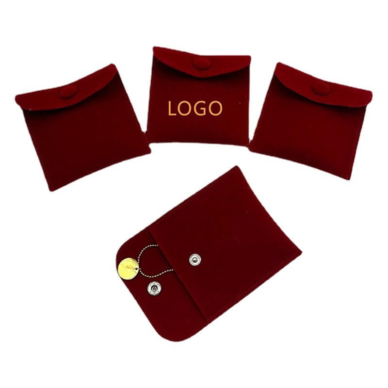 Exquisita bolsa de franela roja anillo pendiente collar perla cremallera joyería de mano embalaje de joyería a presión bolsa de almacenamiento