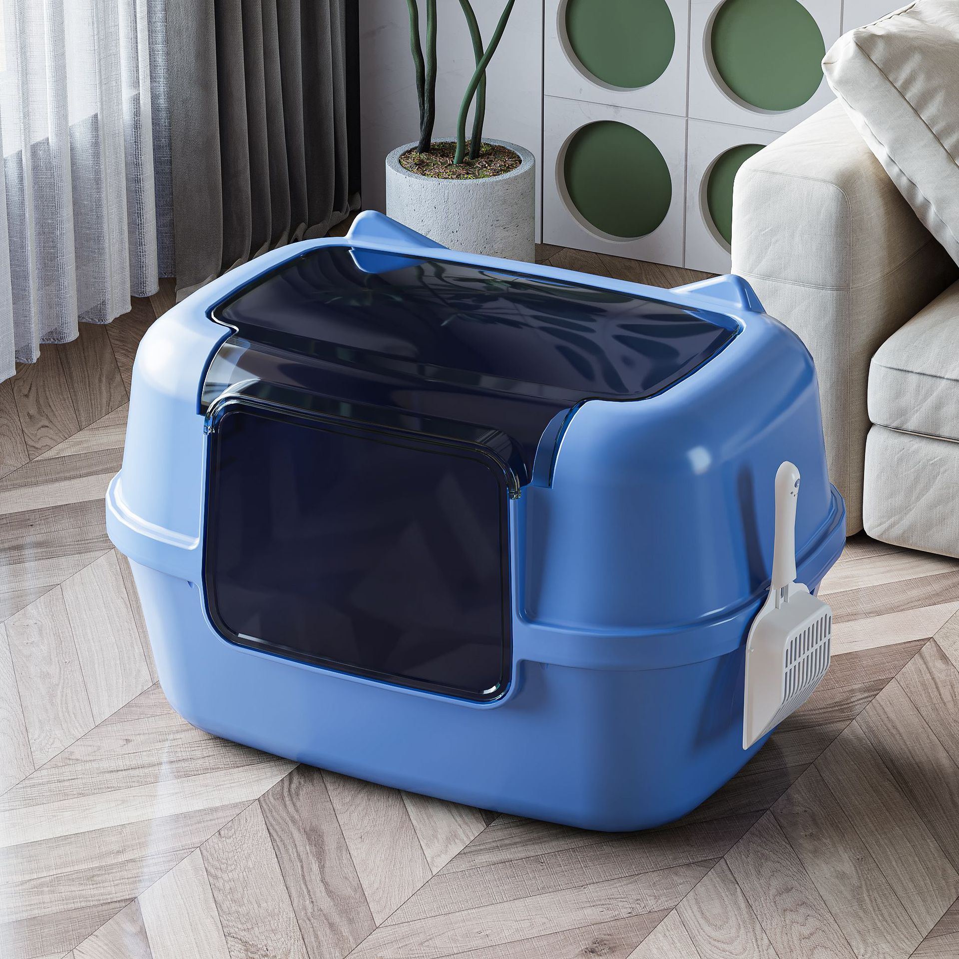 Lavabo de arena para gatos, inodoro para gatos anti-salpicaduras de gran tamaño, gato joven semicerrado, grueso y alto, lavabo de heces de arena para gatos