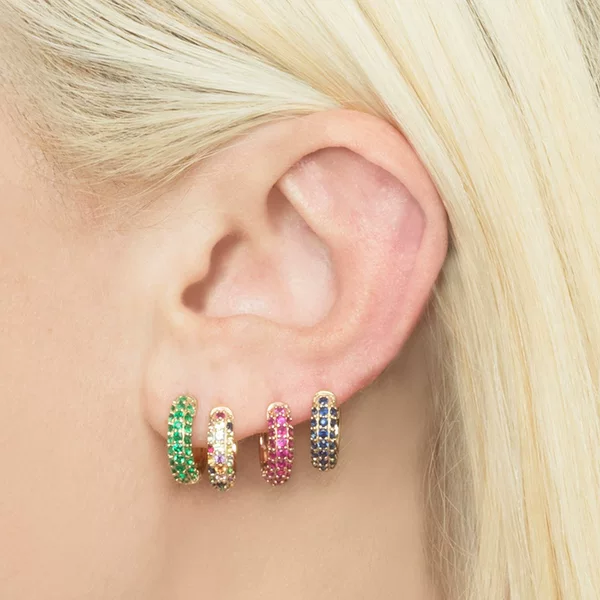 European and American Cross-Border Luxury Colorful Zircon Hoop Earrings, Fashionable and Trendy Popular Ins-Style Exquisite Women's Earrings Wholesale