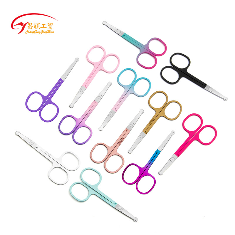 Suministro directo de fábrica herramientas de belleza Acero inoxidable oro rosa corte de cejas 21,5 tijeras gruesas nariz tijeras de pelo corte de cejas tijeras de belleza