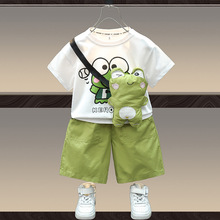 男童短袖套装2024夏季新款韩版洋气小童装帅气挎包短袖短裤两件套