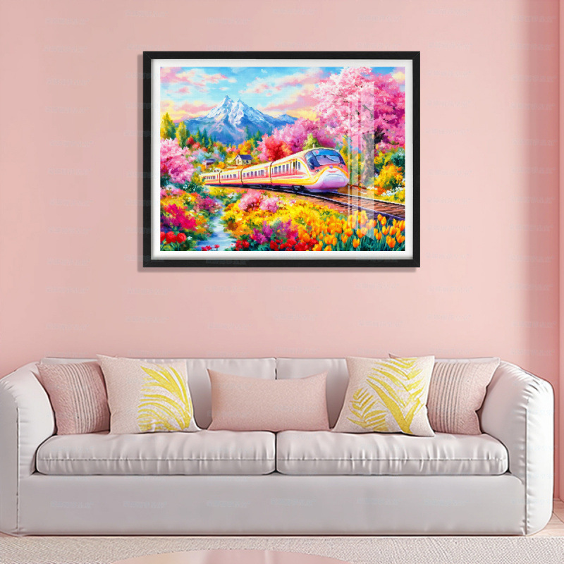 [Algodón importado] Mona Lisa Real Tren de primavera bordado a mano nuevo paisaje minimalista sala de estar bordado a mano image 3