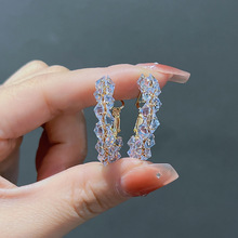 欧美轻奢精致锆石水晶耳圈小众设计高级感2025年新款圆圈耳环女潮