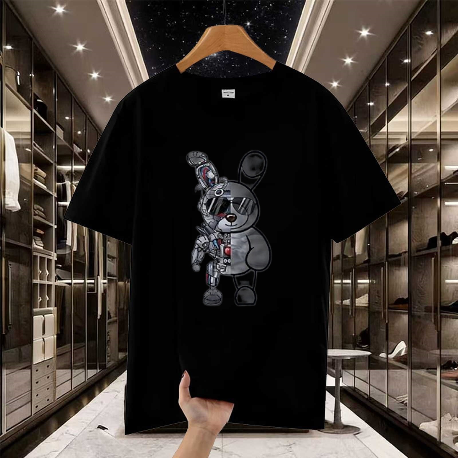 Tide Brand Mechanical Rabbit Printed Short-sleeved T-shirt, European And American Loose Large-size T-shirt Top_viptrois.com