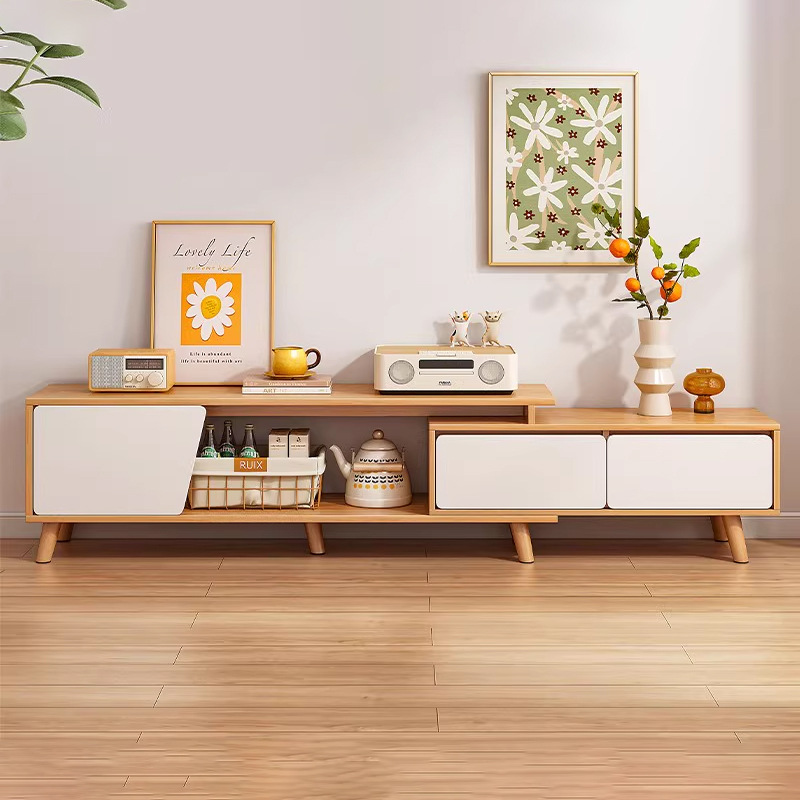 Tv Cabinet Simple Modern Small Apartment Solid Wood Leg Coffee Table Tv Cabinet Combination Nordic Retractable Tv Cabinet Living Room