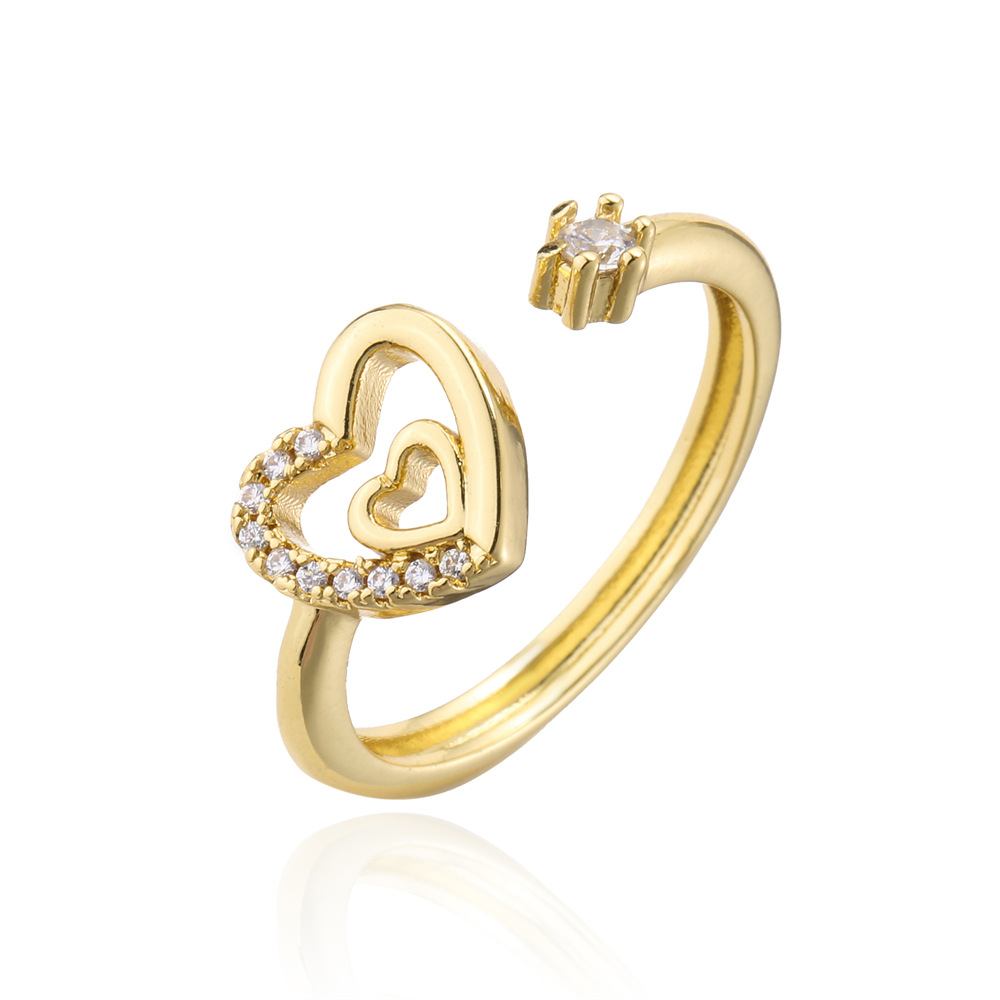 Simple Design Ring 18k Gold Plated Heart Shape Zircon Open Ring display picture 5