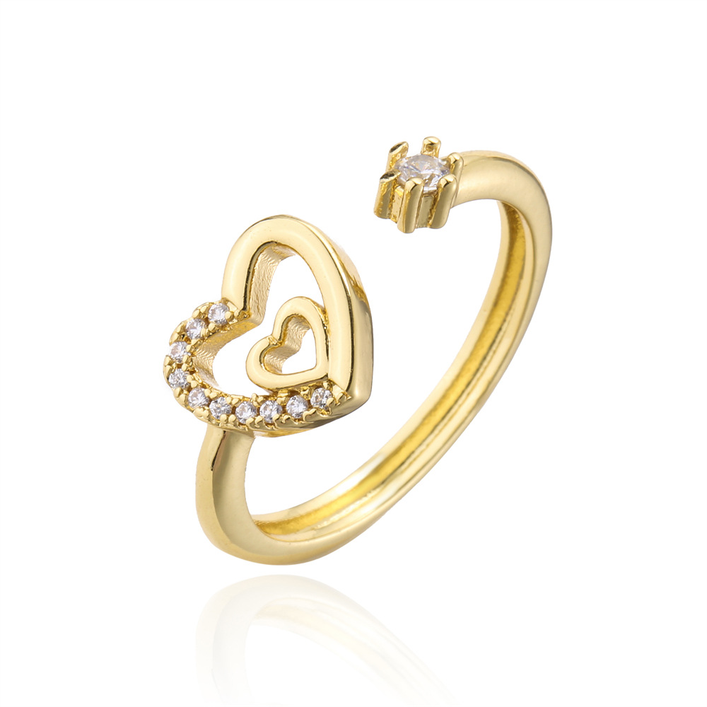 Bague Design Simple Anneau Ouvert Zircon En Forme De Coeur Plaqué Or 18 Carats display picture 5