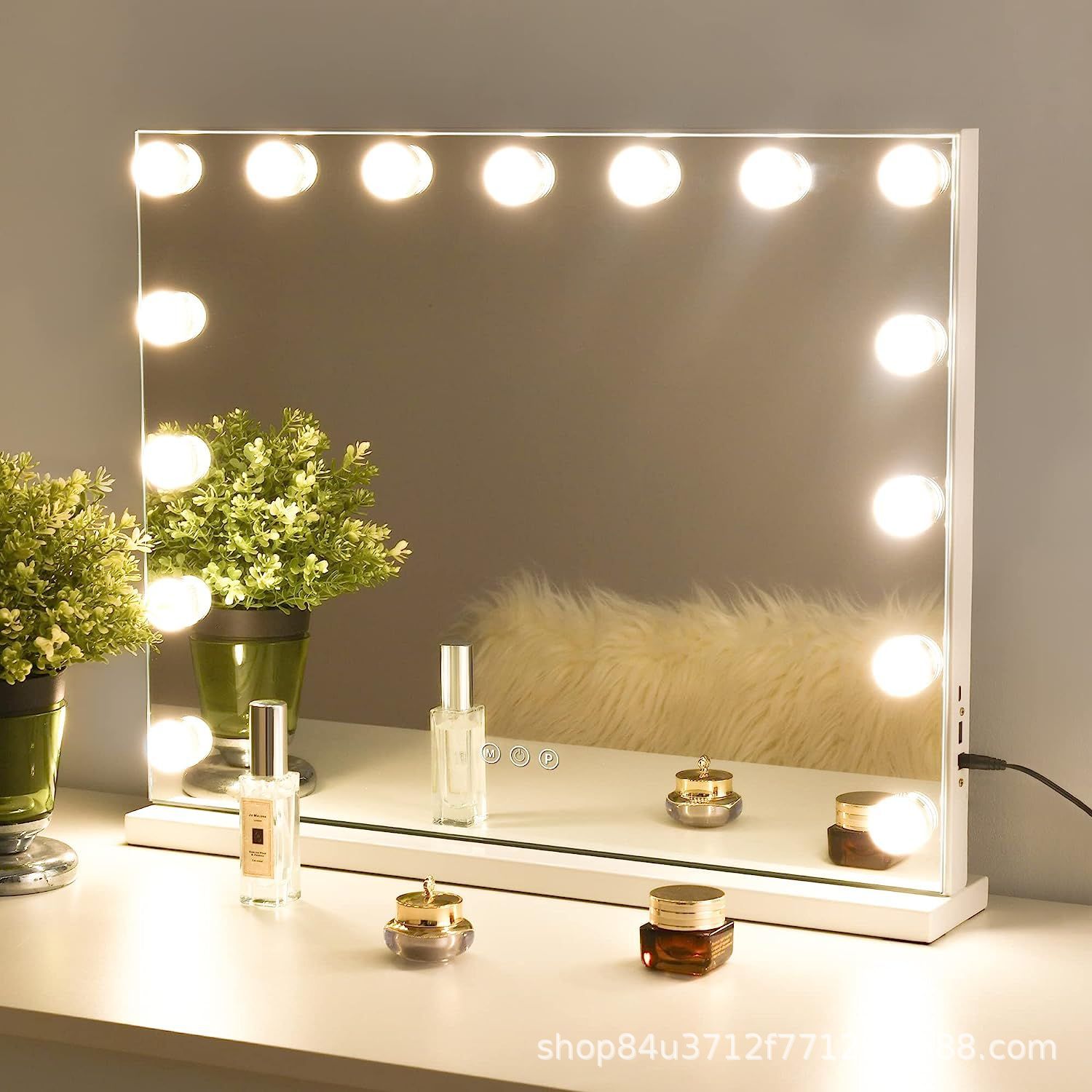 好莱坞带15个LED灯化妆镜公主梳便携化妆镜 网红同款带灯化妆镜