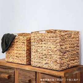 水葫芦草编收纳篮可折叠卫生间衣物脏衣篮多功能玩具杂物筐脏衣篓