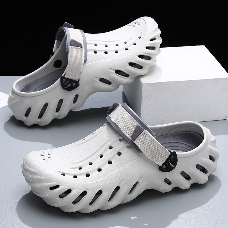 Hole Shoes Men's Summer Thick Sole Outer Wear Breathable Soft Baotou Tops EVA Home Non-Slip Non-Stinky Foot Wear-Resistant Sandals