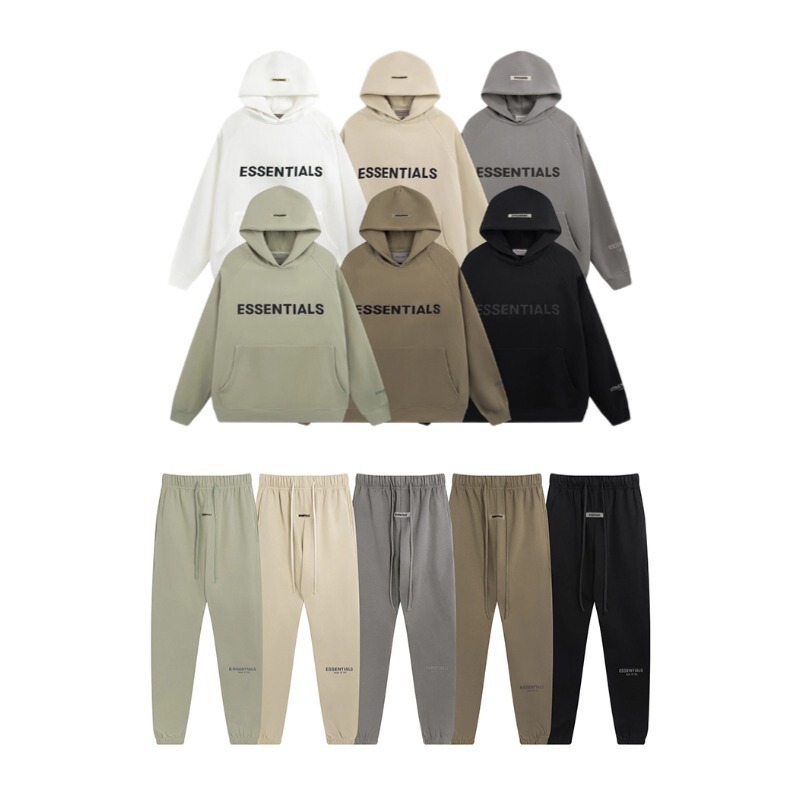 Factory Fear of God Double-Line Essentials Chest Logo Letter Hoodie and Sweatpants Set Fog