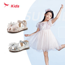 红蜻蜓儿童鞋凉鞋2025夏季新款软底女中童包头公主风蝴蝶结凉鞋