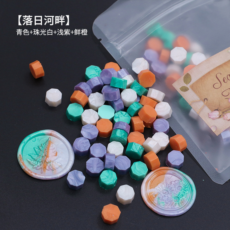 Ocho-lado fuego pintura cera grano mezclado color 35g bolsa de embalaje fuego pintura cera sello al por mayor sobre DIY mano cuenta de sellado Uso de cera
