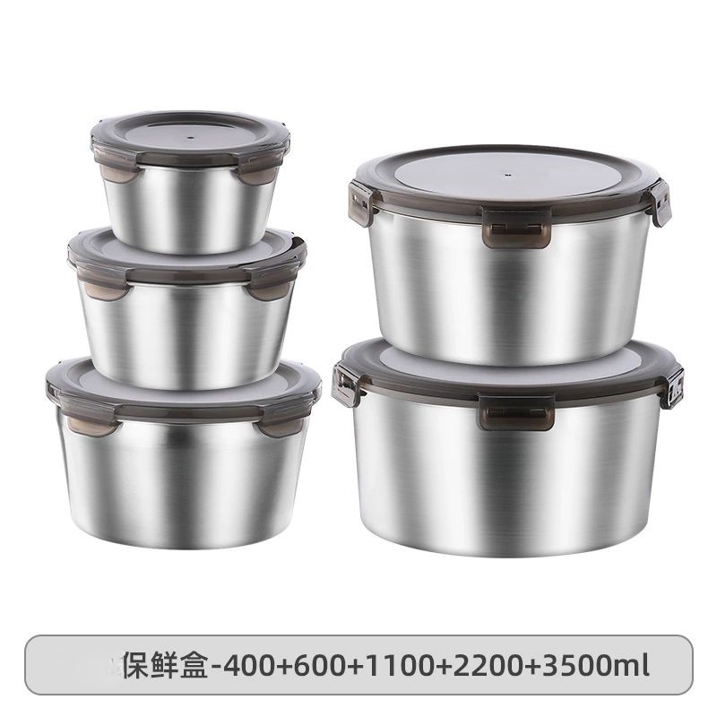 Caja de almacenamiento redonda de acero inoxidable caja de almacenamiento de refrigerador de grado alimenticio caja de almacenamiento al aire libre caja de comidas de campamento doméstica