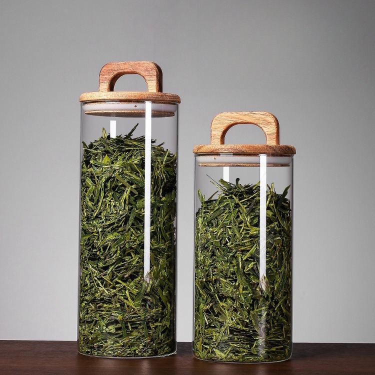 Suministro spot lata de té alta borosilicona vidrio sellado lata de vidrio multi-especificación lata de vidrio redonda lata de té tanque de almacenamiento