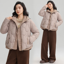 假两件针织连帽羽绒棉衣服女冬装新短款波浪韩版面包服厚袄外套