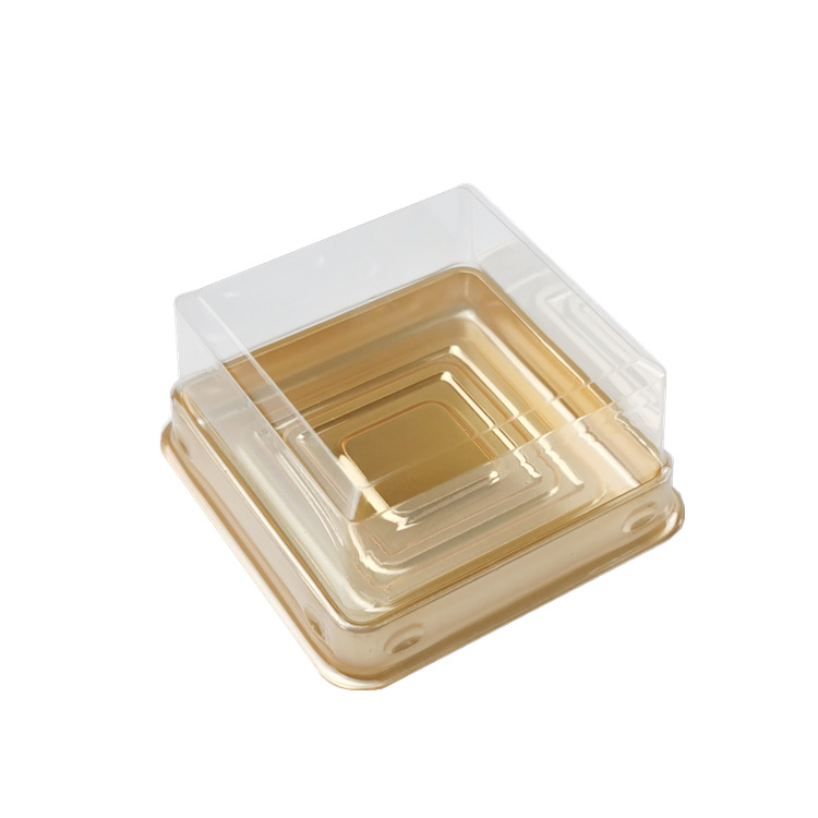 Caja de embalaje de pastel de Luna yema de huevo nieve crujiente Mei Niang caja de regalo PET plástico negro oro caja de ampolla cuadrada transparente