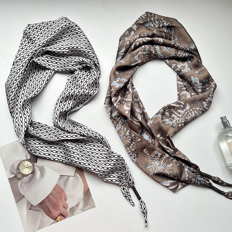 Nueva turbanca de triángulo de doble capa de satén suave y suave, protector de cuello, buñuelo de seda multifuncional, buñuelo de pañuelo elegante retro