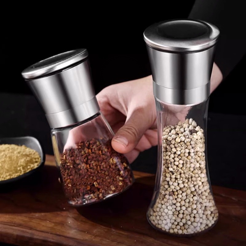 Household Manual Grinder Pepper Particles Grinding Bottle Grinder Glass Sprinkle Bottle Stainless Steel Adjustable