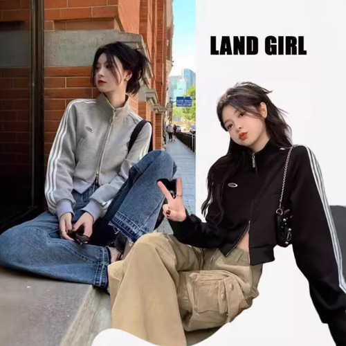 Spring and Autumn Korean Version Short Zipper Sweatshirt Outerwear for Women, Thin Version, Small Figure Long Sleeve Cardigan Sport Top for Women, Fashion