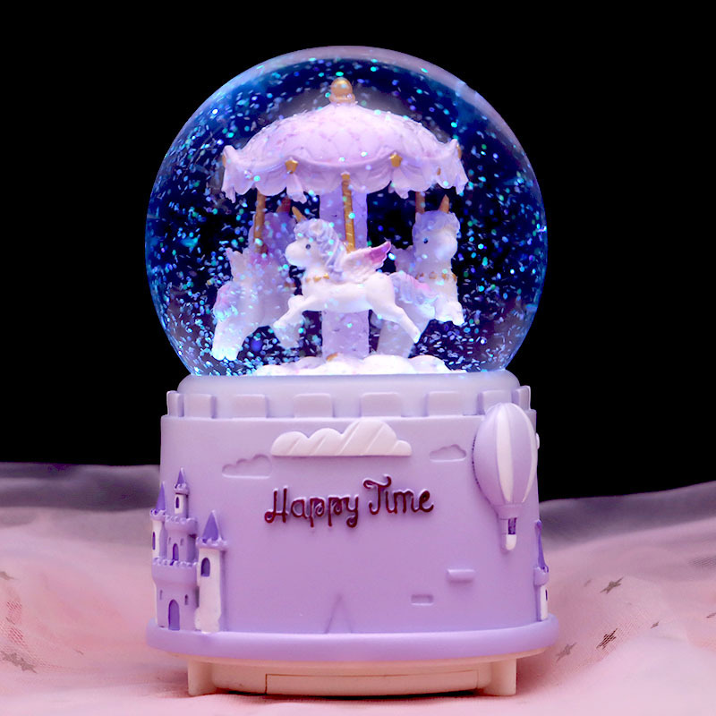 梦幻冰雪奇缘爱莎公主水晶球音乐盒发光飘雪白雪公主摆件女生礼物|undefined