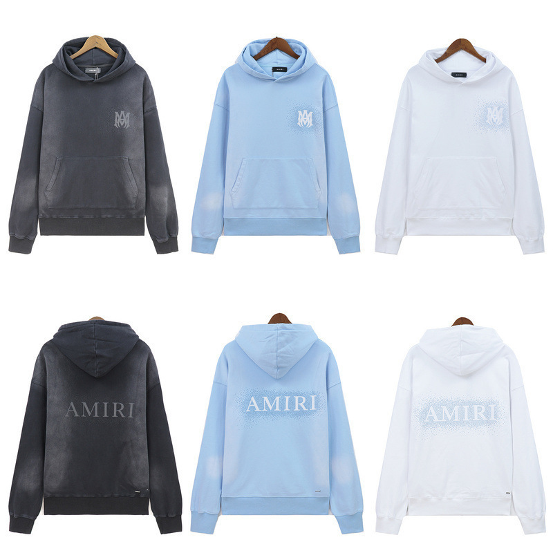 American Amiri Rhinestone Letter Print Washed and Distressed Hooded Sweatshirt Casual Loose Men's and Women's Autumn and Winter Trendyy Shirts American Amiri Rhinestone Letter Print Washed and Distressed Hooded Sweatshirt Casual Loose Men's and Women's Autumn and Winter Trendyy Shirts