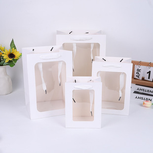 Transparent Window Handbag Valentine's Day Gift Bag Flower Bouquet Packaging Bag Gift Bag Hand-Held Gift Bag