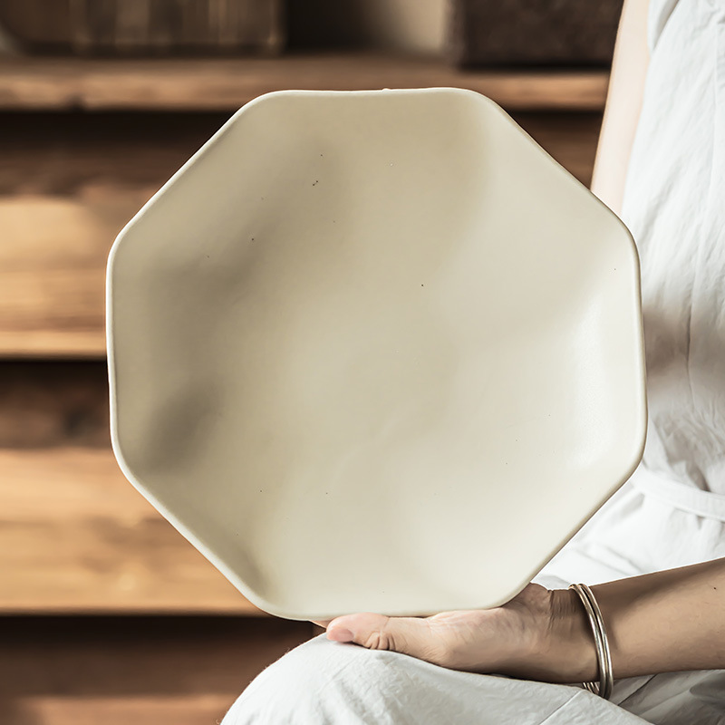 Plato de cerámica octagonal de estilo retro creativo platos de comedor caseros platos de desayuno platos de pasta platos de platos de frutas platos cubiertos
