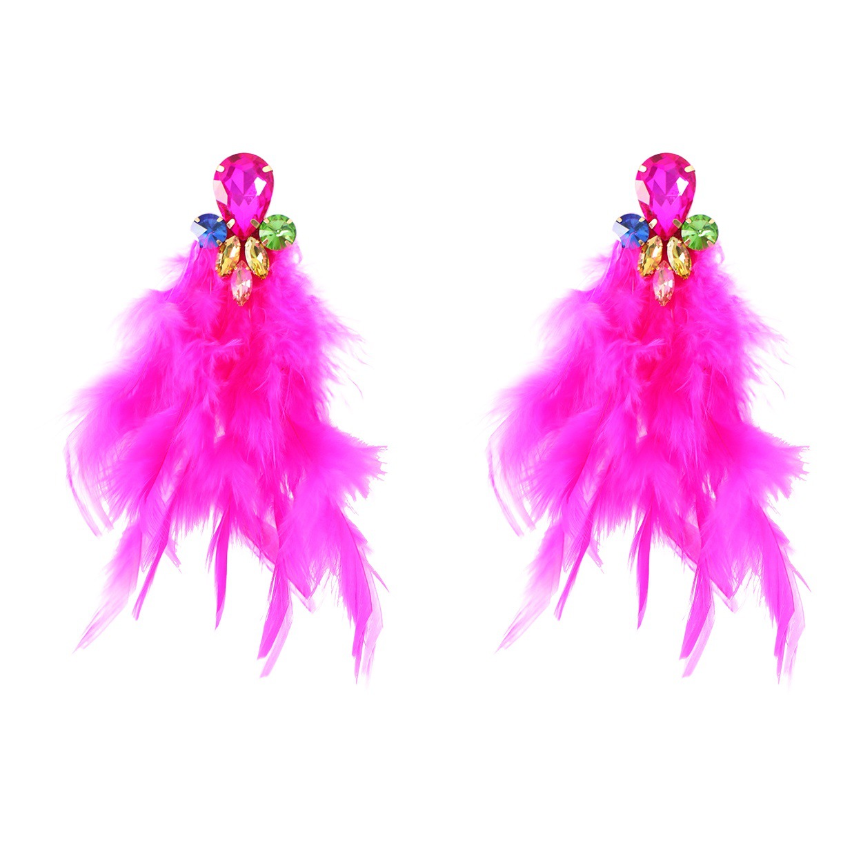 Pendientes largos de plumas pendientes europeos y americanos pendientes de aleación de diamantes flor borla sentido artístico joyería Bohemia al por mayor