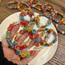 民族风花釉陶瓷几何圆珠爱心手链禅意彩色男女手串手环女几何陶瓷