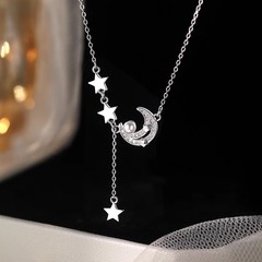 帝丰999足银星月项链ins浪漫少女心摘星揽月珍珠颈链高级感锁骨链